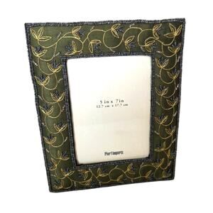 Vtg Pier 1 Imports Green Picture Frame Satin Beaded  Embroidered 5x7" Floral